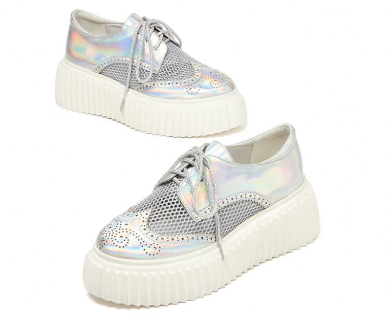 Nix Damskie Buty Typu Oxford Na Platformie - Srebrny