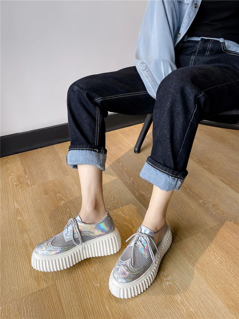 Nix Damskie Buty Typu Oxford Na Platformie - Srebrny