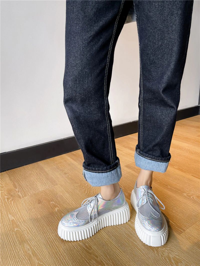 Nix Damskie Buty Typu Oxford Na Platformie - Srebrny