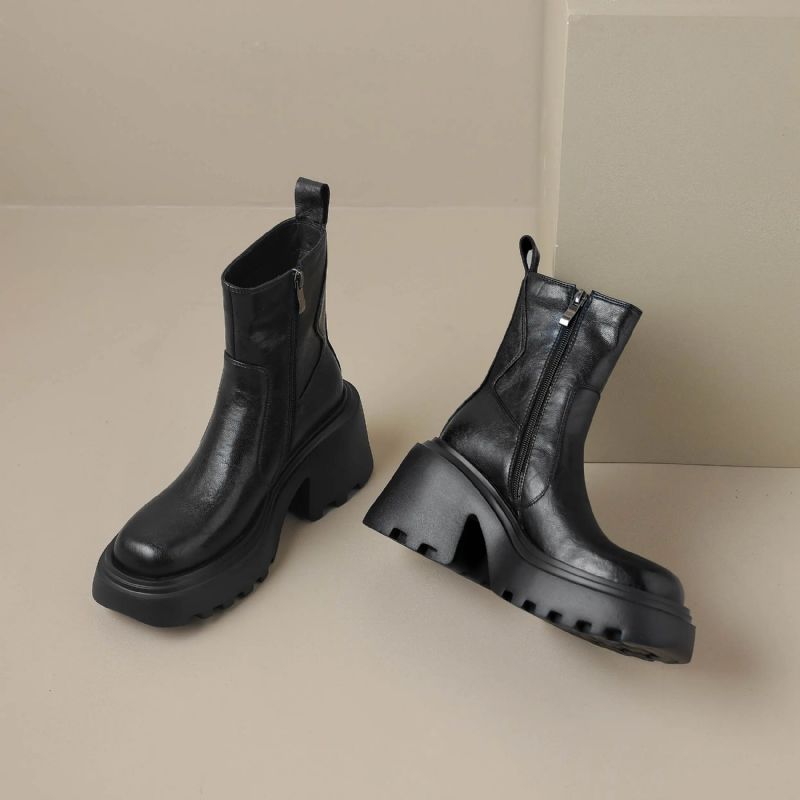 Noe Damskie Skórzane Buty Do Kostki - Brązowy