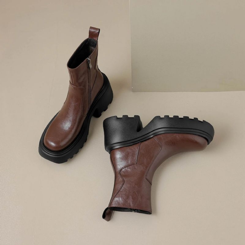 Noe Damskie Skórzane Buty Do Kostki - Brązowy