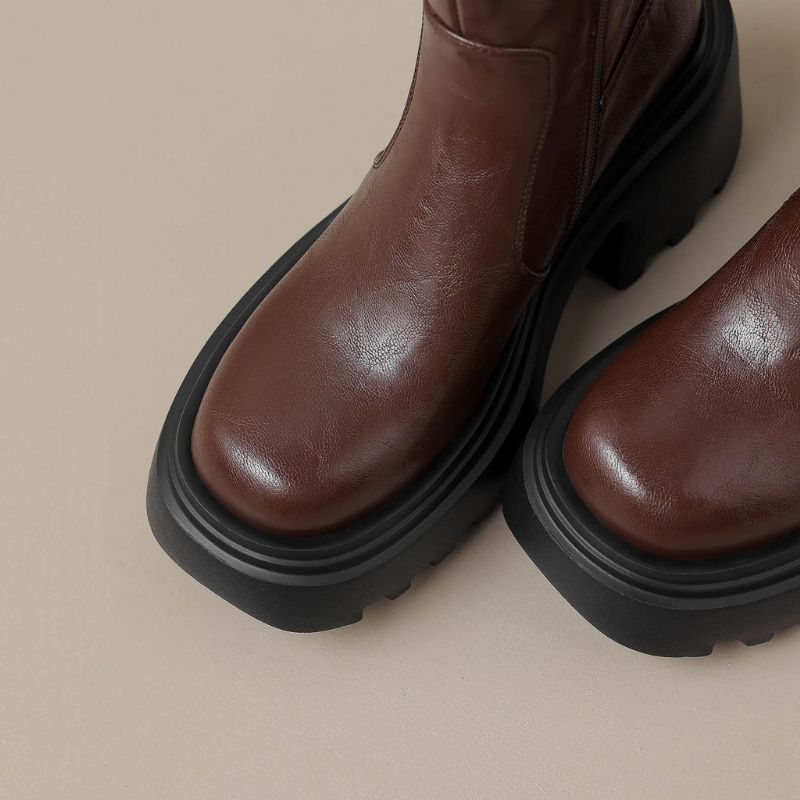 Noe Damskie Skórzane Buty Do Kostki - Brązowy