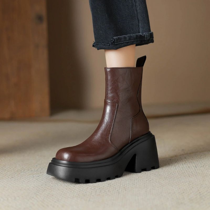 Noe Damskie Skórzane Buty Do Kostki - Brązowy
