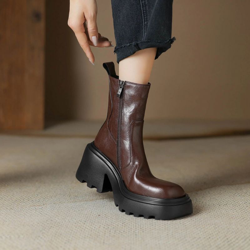 Noe Damskie Skórzane Buty Do Kostki - Brązowy