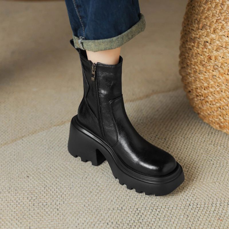 Noe Damskie Skórzane Buty Do Kostki - Brązowy