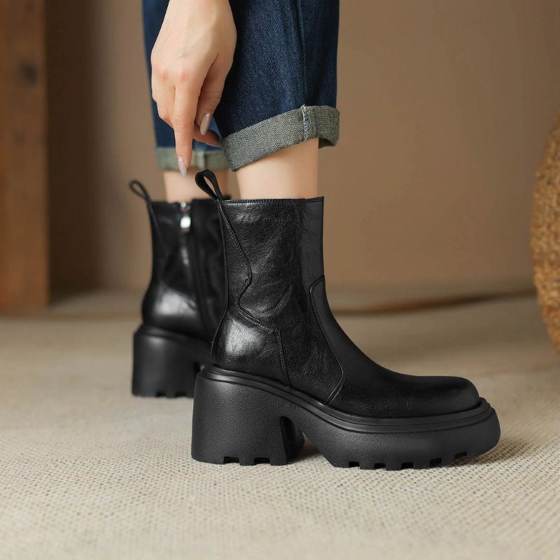 Noe Damskie Skórzane Buty Do Kostki - Brązowy
