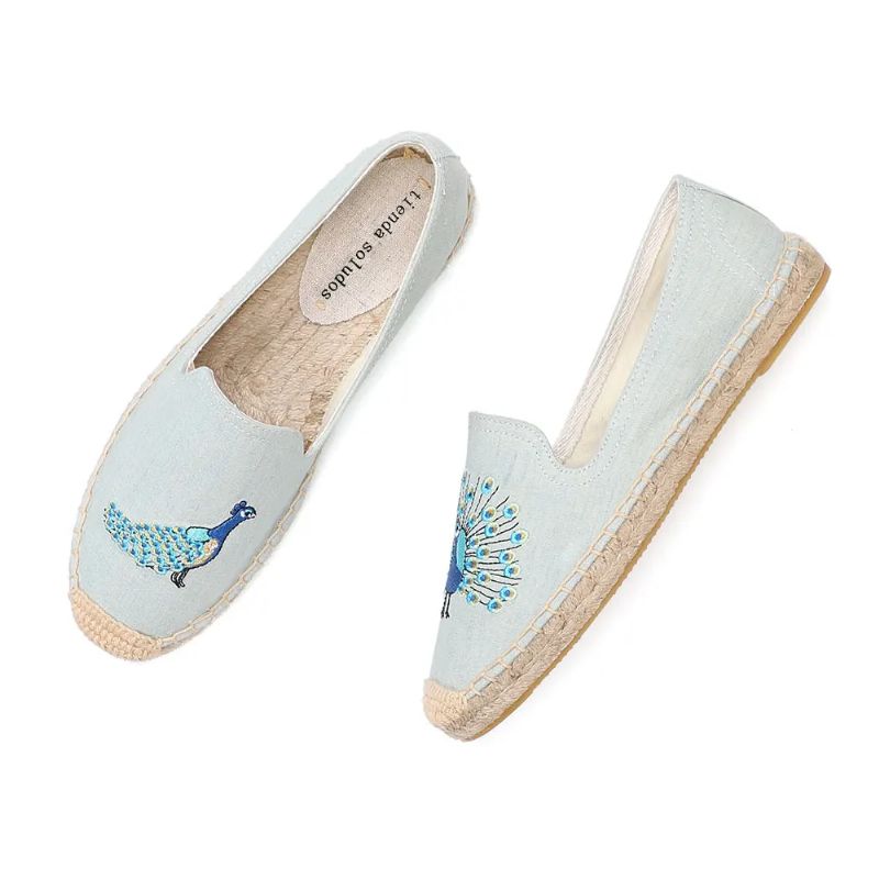 Olga Damskie Embroidery Espadrilles - Niebieski