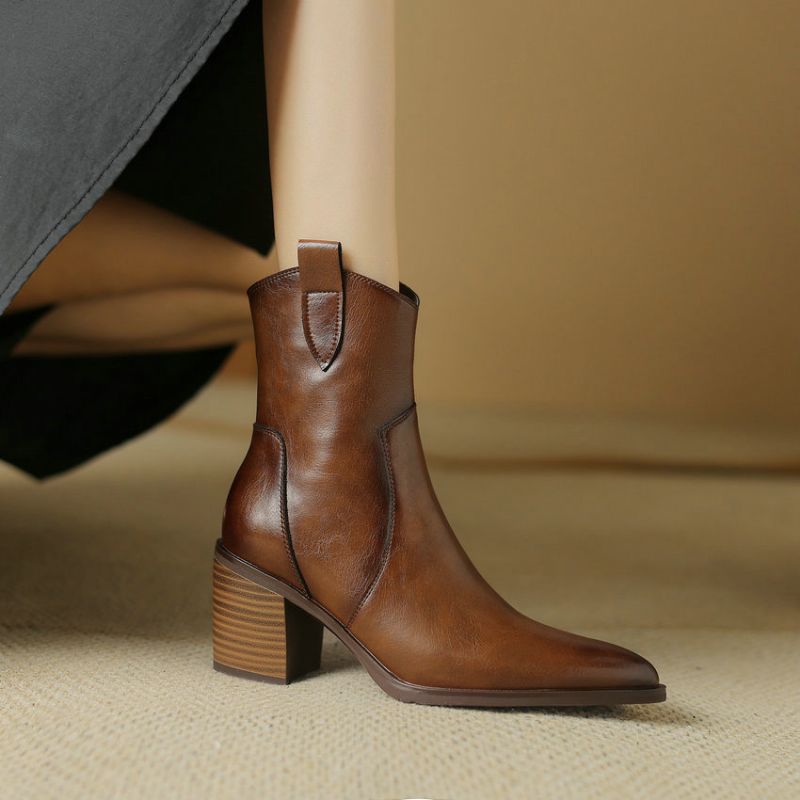 Olga Damskie Jesienne Buty Do Kostki - Brązowy
