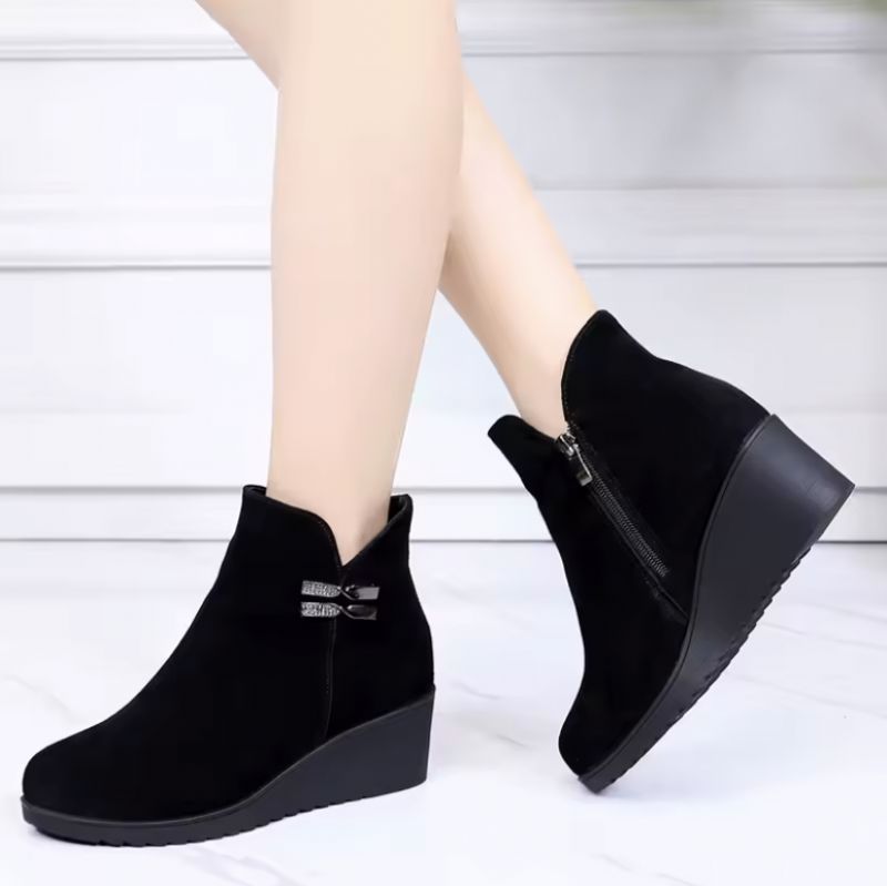 Oliver Damskie Buty Typu Wedges Platform Ankle - Czarny Zamsz