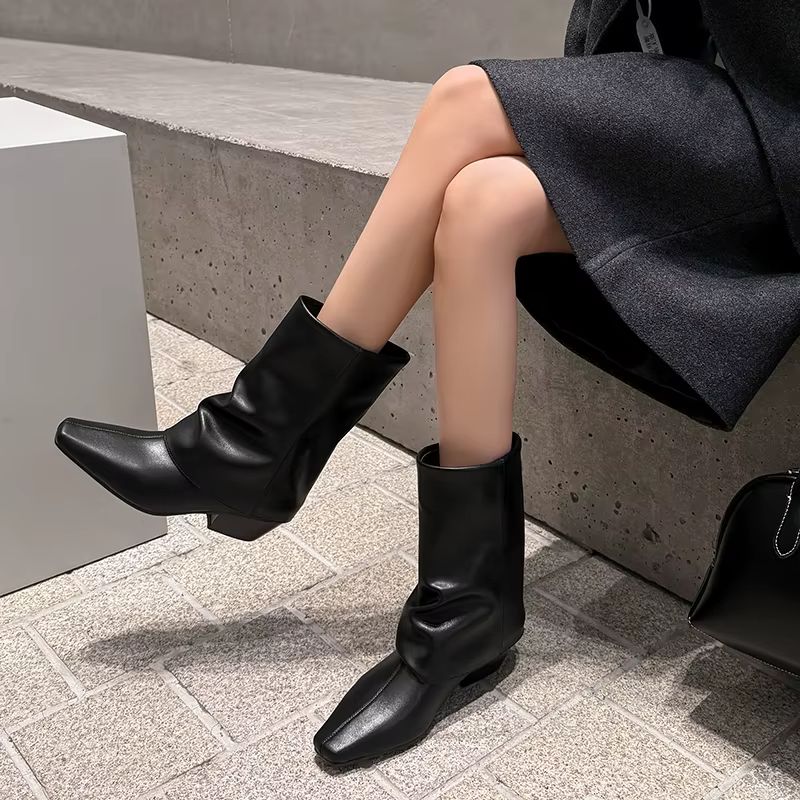 Oriana Damskie Kowbojskie Buty Do Kostki Z Kwadratowym Noskiem - Srebrna