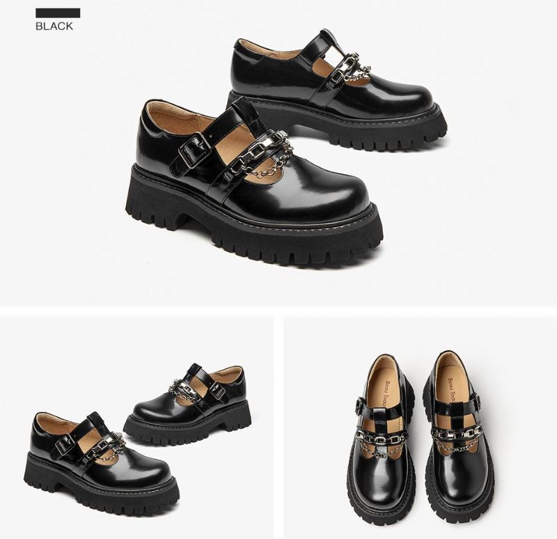 Oz Damskie Skórzane Buty Na Platformie - Czarny