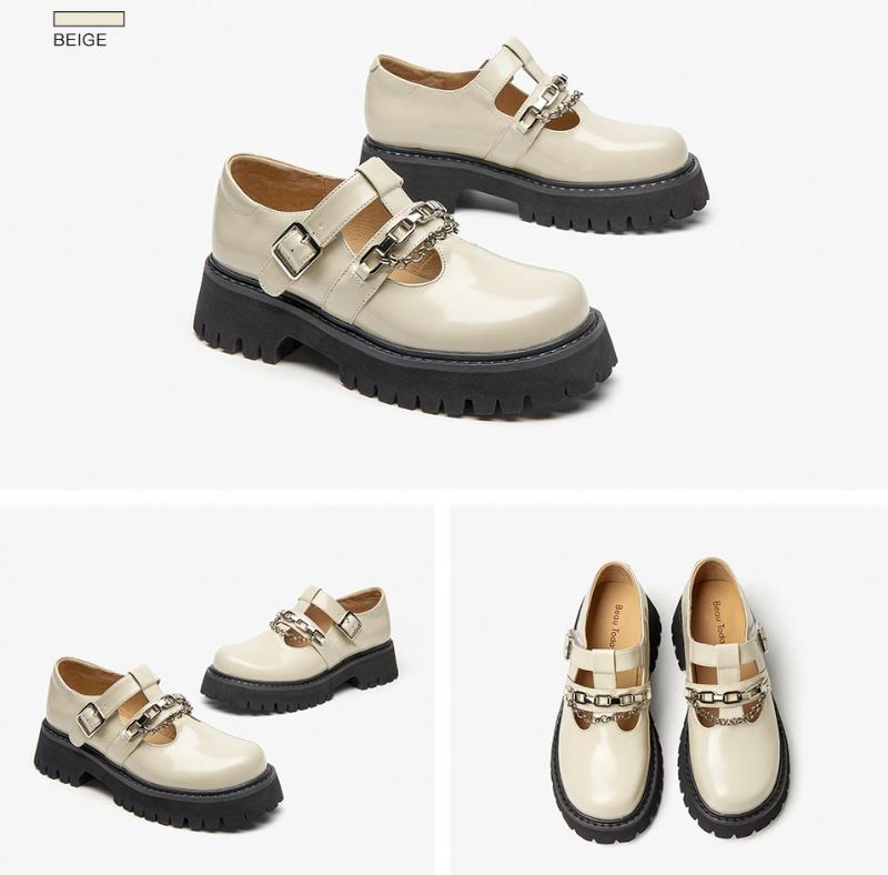 Oz Damskie Skórzane Buty Na Platformie - Czarny