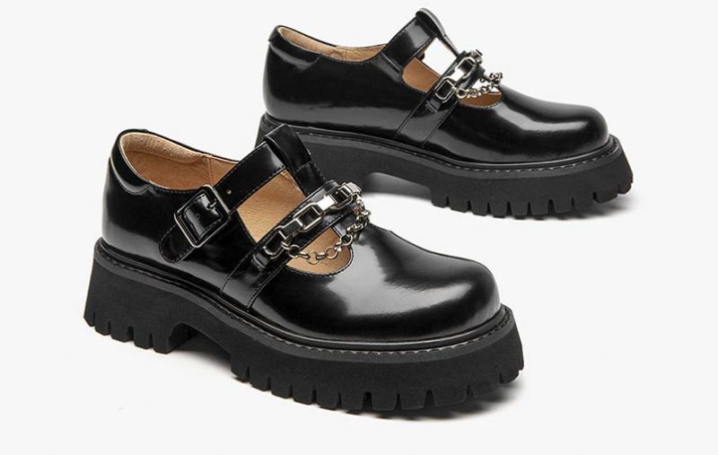 Oz Damskie Skórzane Buty Na Platformie - Czarny
