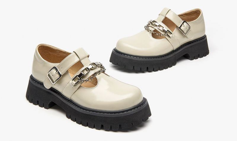 Oz Damskie Skórzane Buty Na Platformie - Czarny