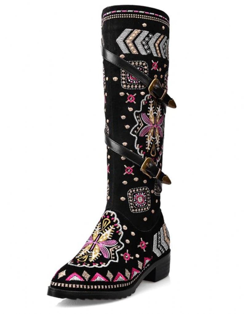 Panema Damskie Buty Zimowe W Stylu Western - Czarny Bez Futra