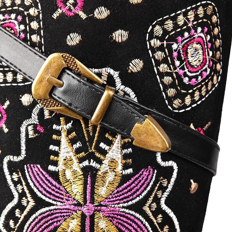Panema Damskie Buty Zimowe W Stylu Western - Czarny Bez Futra