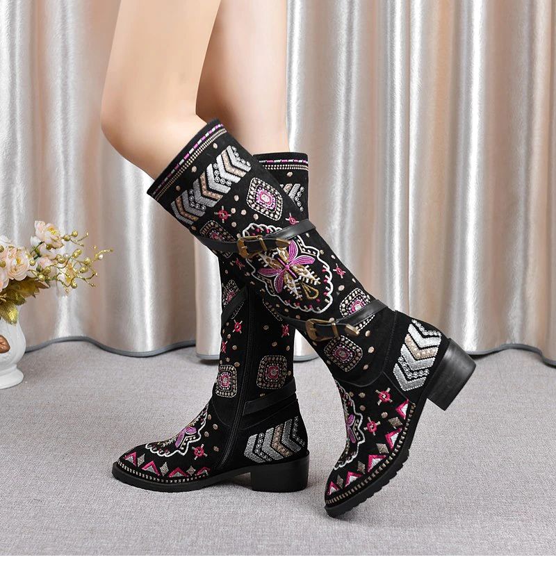 Panema Damskie Buty Zimowe W Stylu Western - Czarny Bez Futra