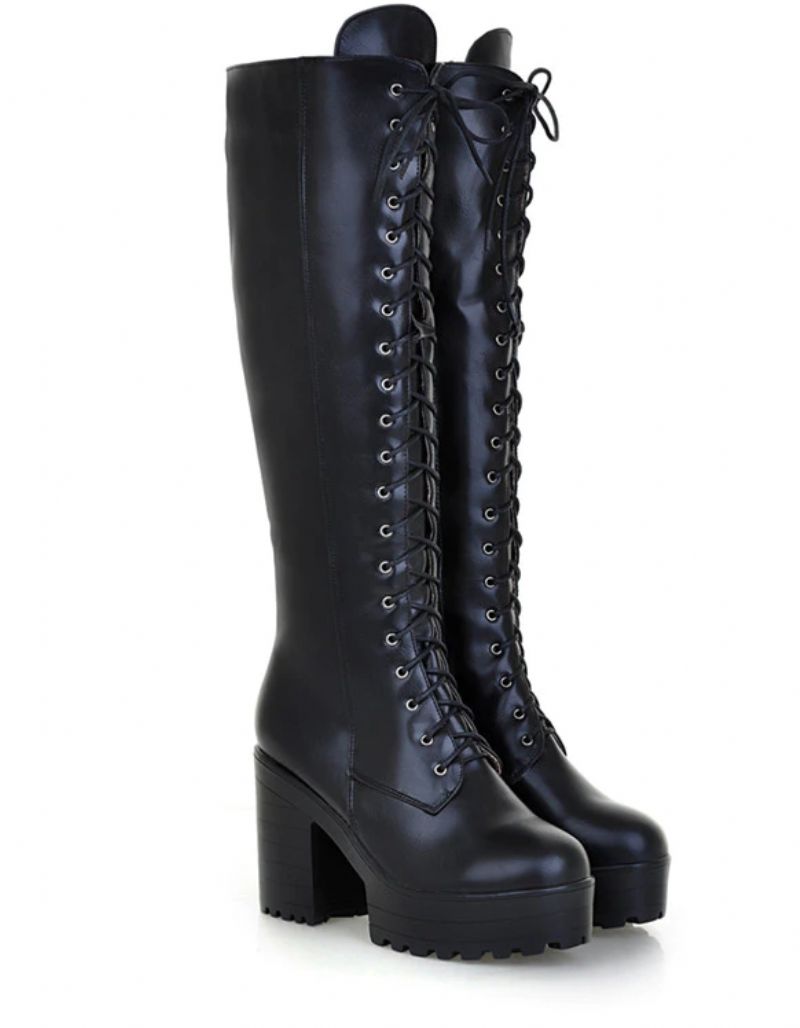 Perla Damskie Sznurowane Buty Na Platformie - Czarny