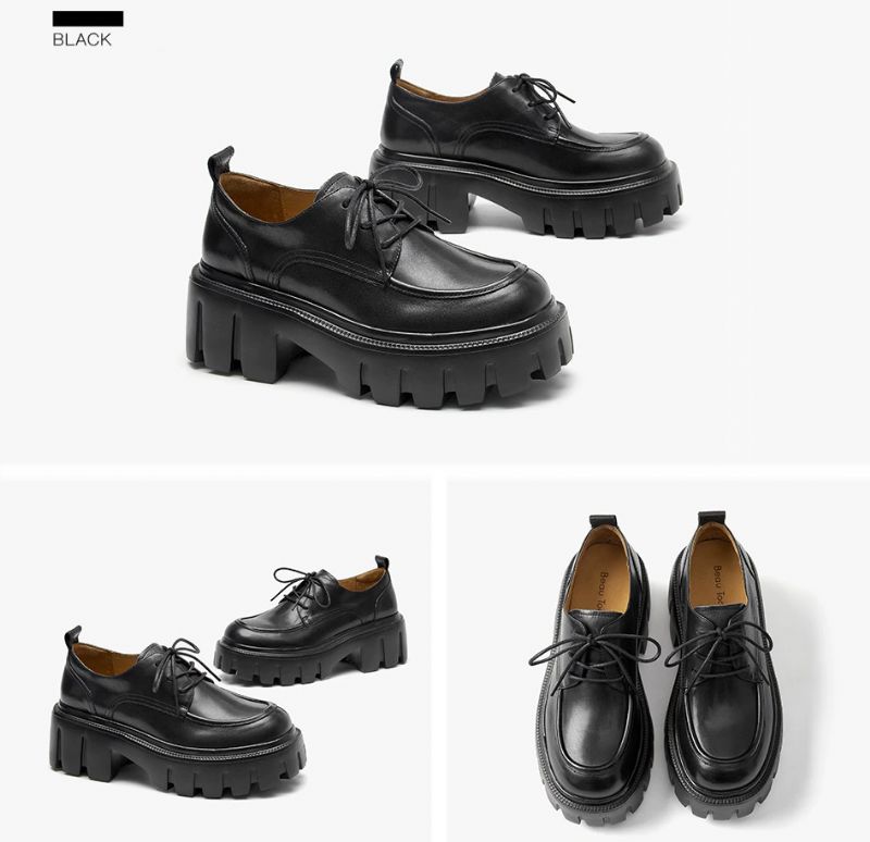 Pinto Damskie Skórzane Buty Na Platformie - Kawa