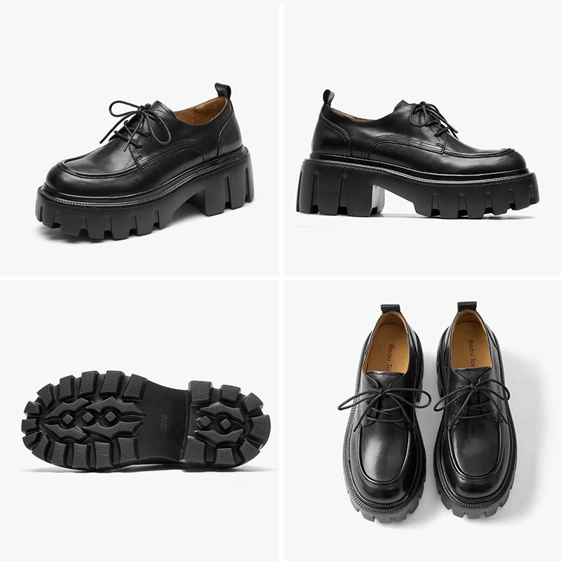 Pinto Damskie Skórzane Buty Na Platformie - Kawa
