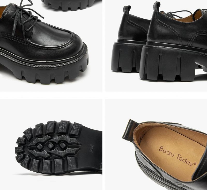 Pinto Damskie Skórzane Buty Na Platformie - Kawa