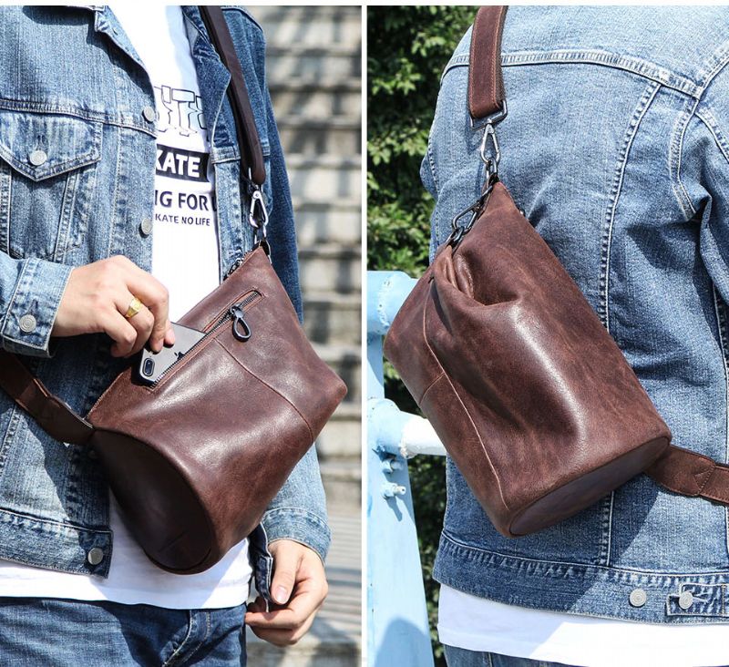 Pinto Męska Skórzana Torba Typu Crossbody Torebka - Kawa