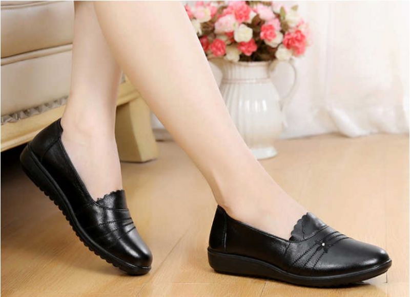 Płaskie Buty Damskie Ame Ze Skóry Naturalnej - Czarny