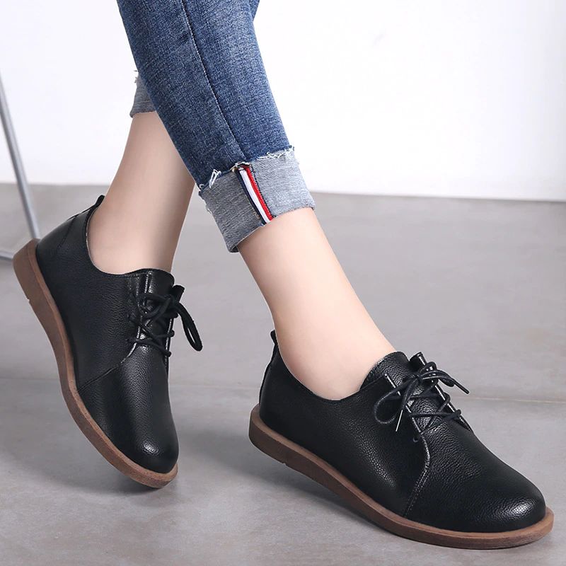 Płaskie Buty Damskie Lizzy Leather Lace Up Oxfords - Beżowy
