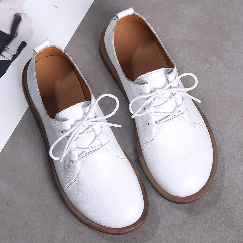 Płaskie Buty Damskie Lizzy Leather Lace Up Oxfords - Beżowy