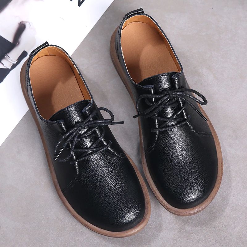 Płaskie Buty Damskie Lizzy Leather Lace Up Oxfords - Beżowy