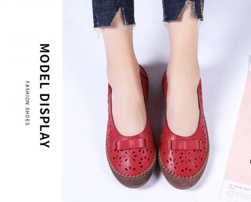Płaskie Buty Damskie Merida - Czerwony węzeł motylkowy