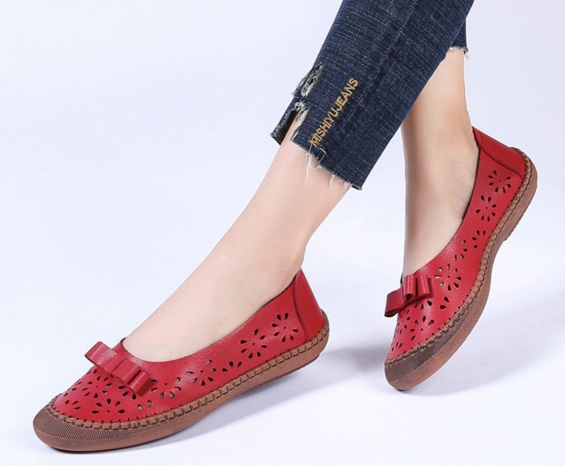 Płaskie Buty Damskie Merida - Czerwony węzeł motylkowy