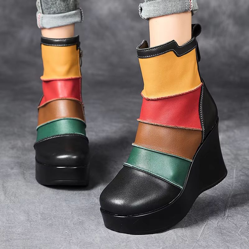 Rachel Damskie Buty Na Koturnie W Mieszanych Kolorach Jesienią - Czarny