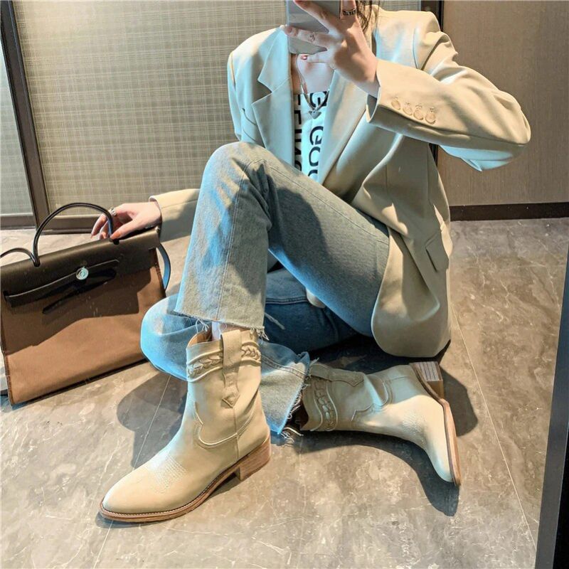 Romina Damskie Buty Kowbojskie - Zielony Bez Futra