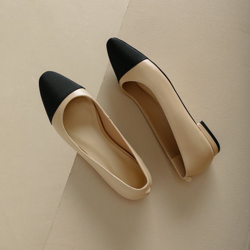 Rony Damskie Skórzane Czółenka Typu Slip-on - Morelowy Obcas 2.5