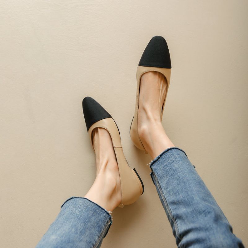 Rony Damskie Skórzane Czółenka Typu Slip-on - Morelowy Obcas 2.5
