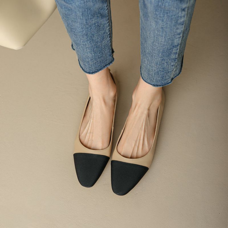 Rony Damskie Skórzane Czółenka Typu Slip-on - Morelowy Obcas 2.5