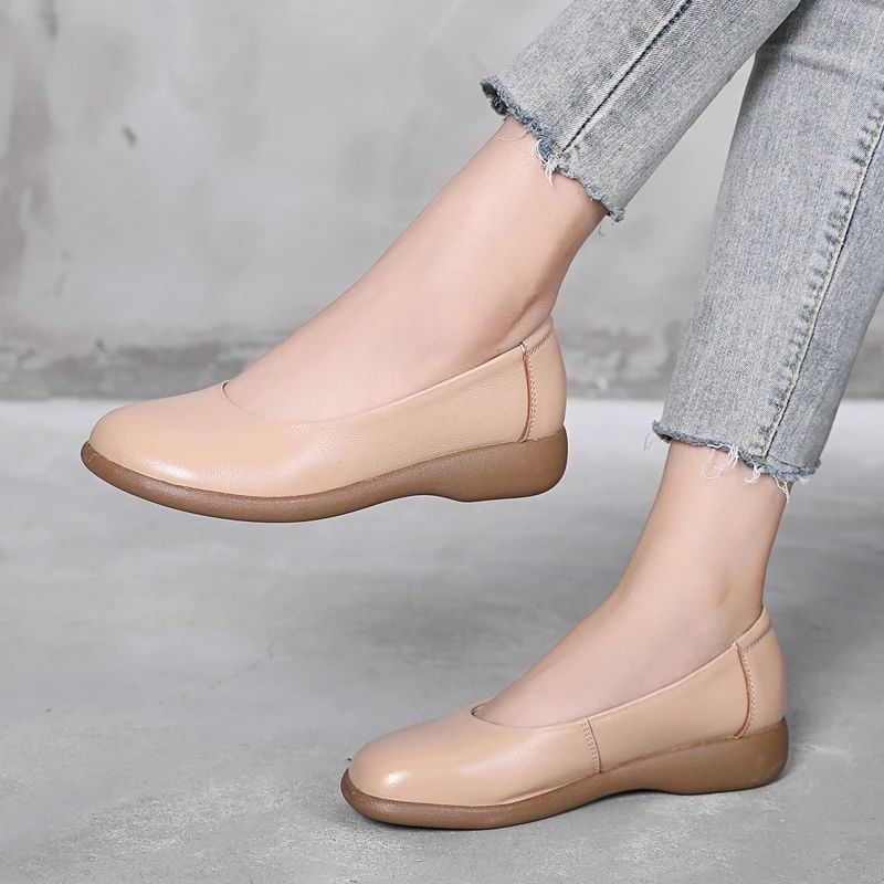 Rosalinda Damskie Płaskie Buty Wsuwane - Beżowy