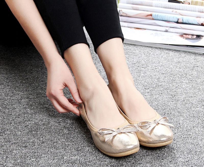 Rosario Damskie Płaskie Buty - Złoty