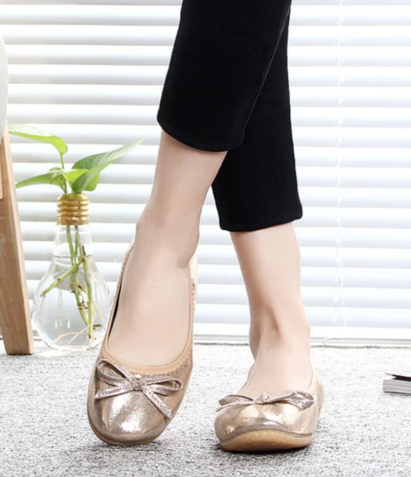 Rosario Damskie Płaskie Buty - Złoty