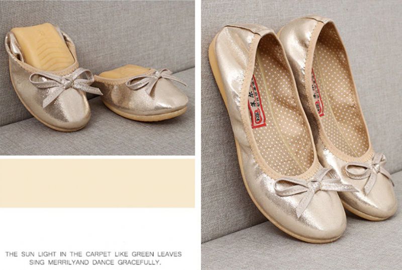 Rosario Damskie Płaskie Buty - Złoty