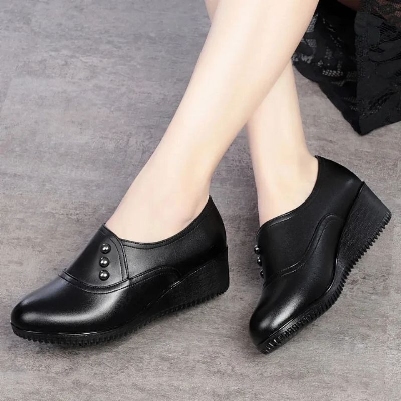 Ruby Damskie Skórzane Buty Na Platformie Casual - Czarny