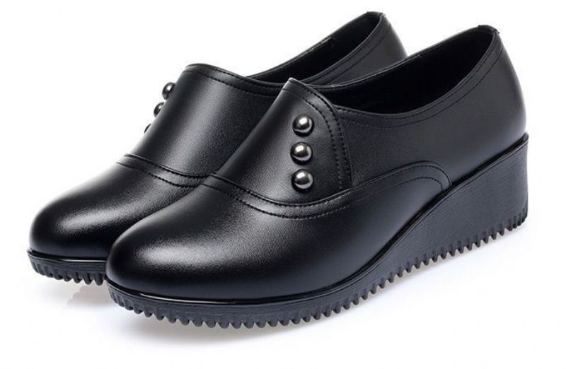Ruby Damskie Skórzane Buty Na Platformie Casual - Czarny