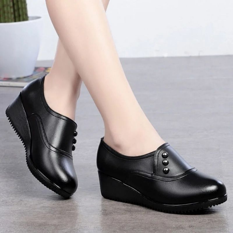 Ruby Damskie Skórzane Buty Na Platformie Casual - Czarny