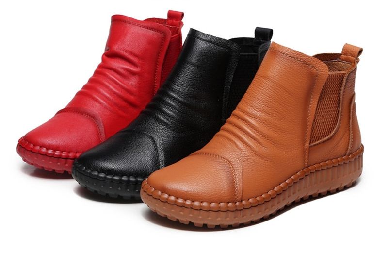 Rudy Damskie Ciepłe Skórzane Czarne Buty - Czarny bez pluszu