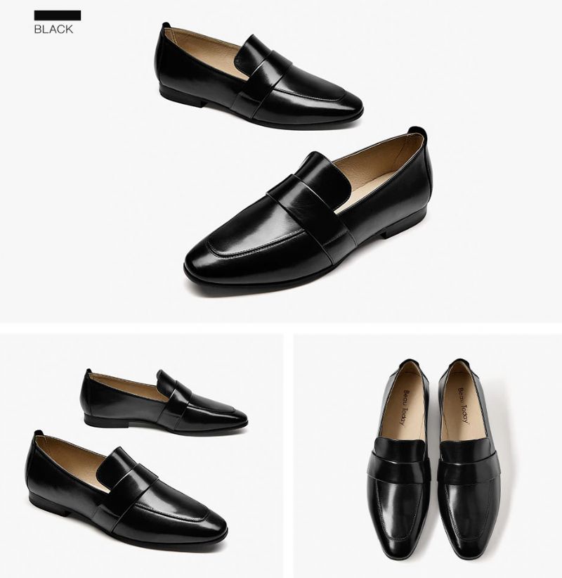 Rudy Damskie Skórzane Buty Typu Loafer - Czarny