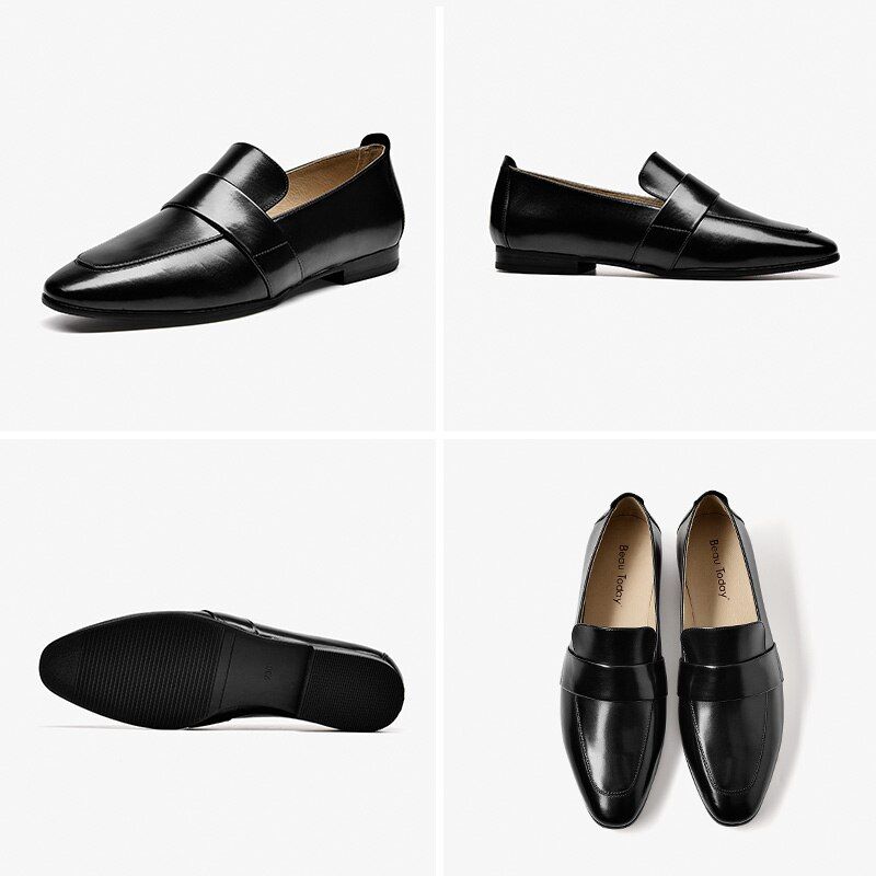 Rudy Damskie Skórzane Buty Typu Loafer - Czarny