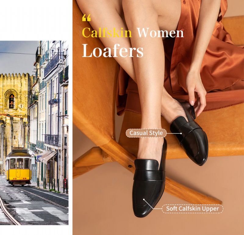 Rudy Damskie Skórzane Buty Typu Loafer - Czarny