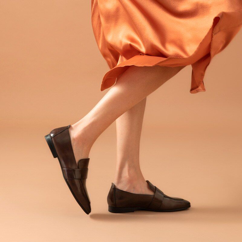 Rudy Damskie Skórzane Buty Typu Loafer - Czarny