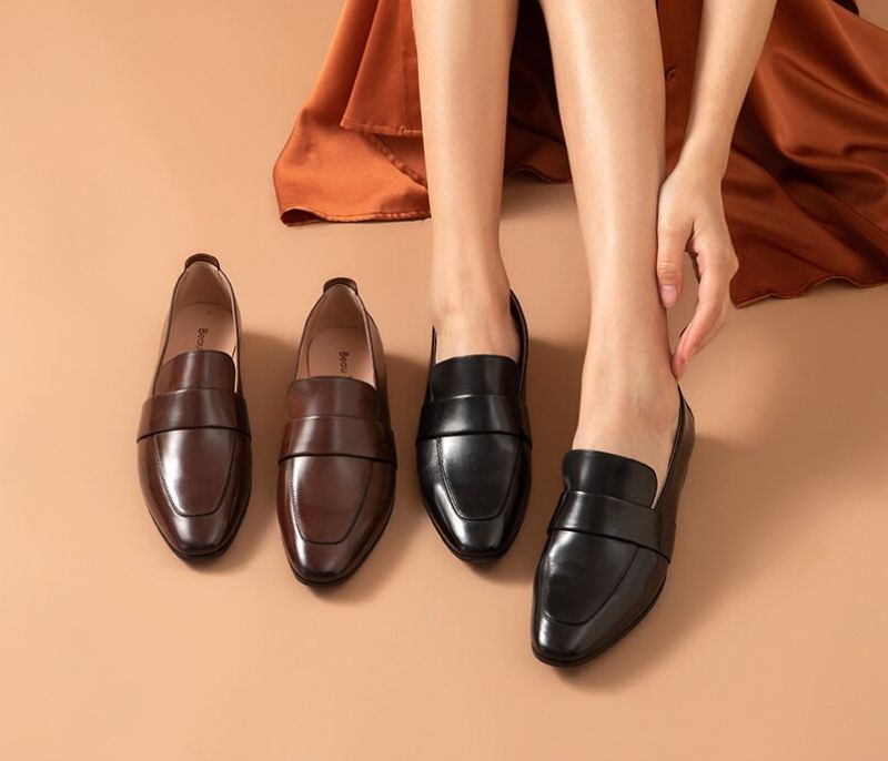 Rudy Damskie Skórzane Buty Typu Loafer - Czarny